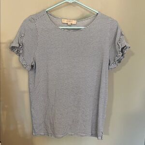 LOFT Navy and White Striped Short Sleeve Tee
